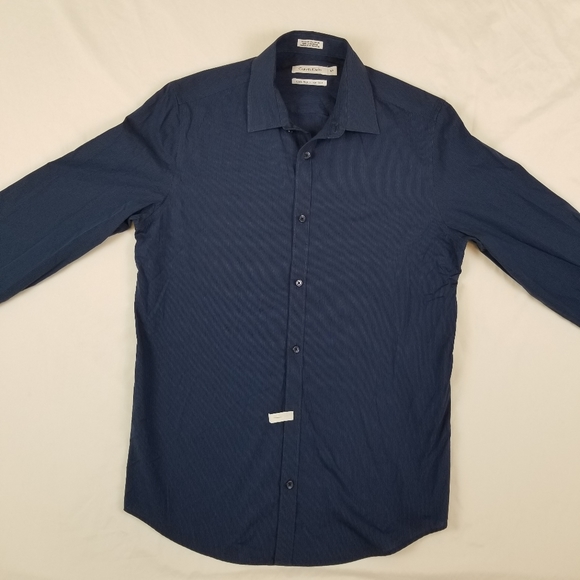 Calvin Klein Men Dress Shirt Button Cool Tech Non-Iron Blue Stripe Size S/P NWOT - Picture 3 of 10